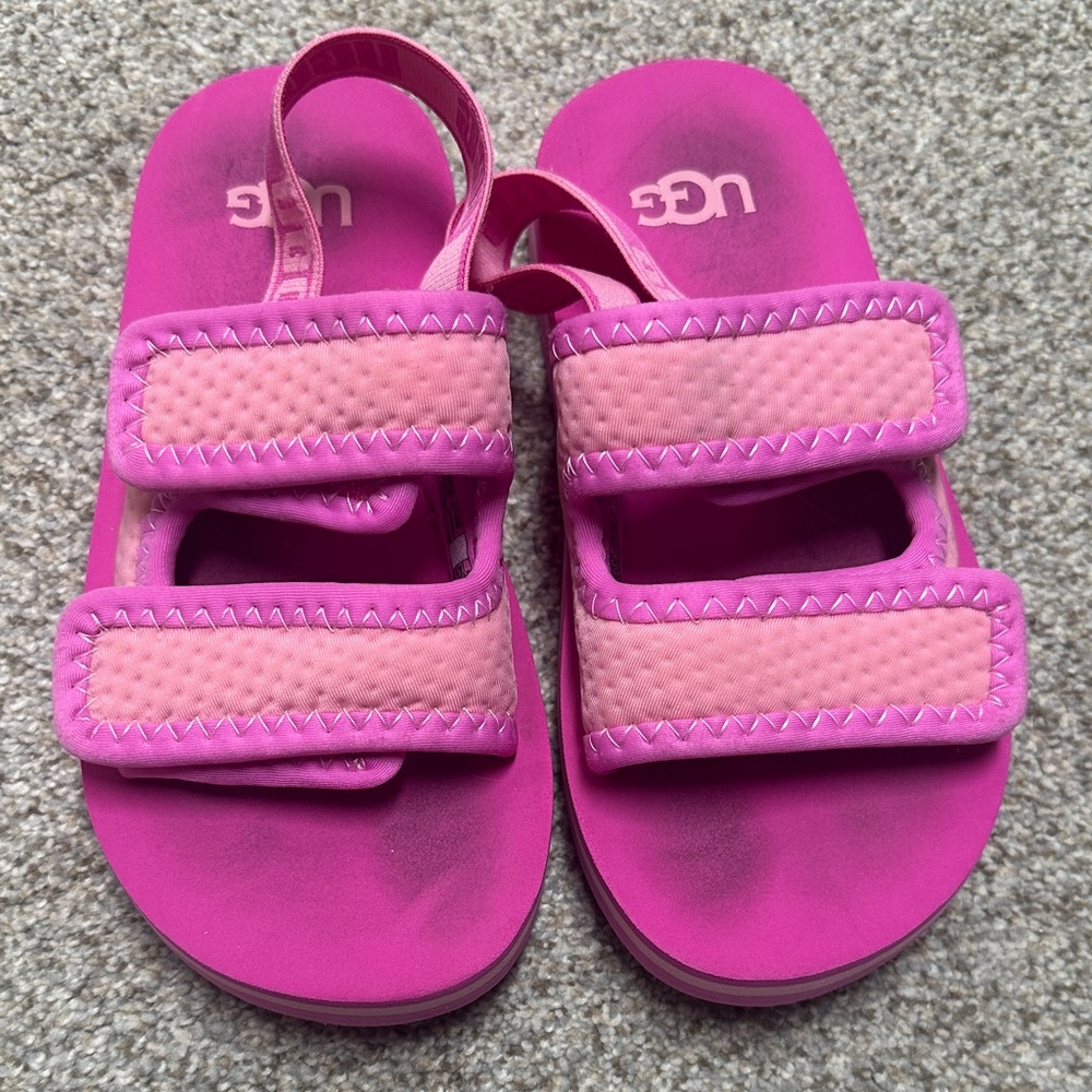 UGG Kids Bright Pink Velcro Sandals